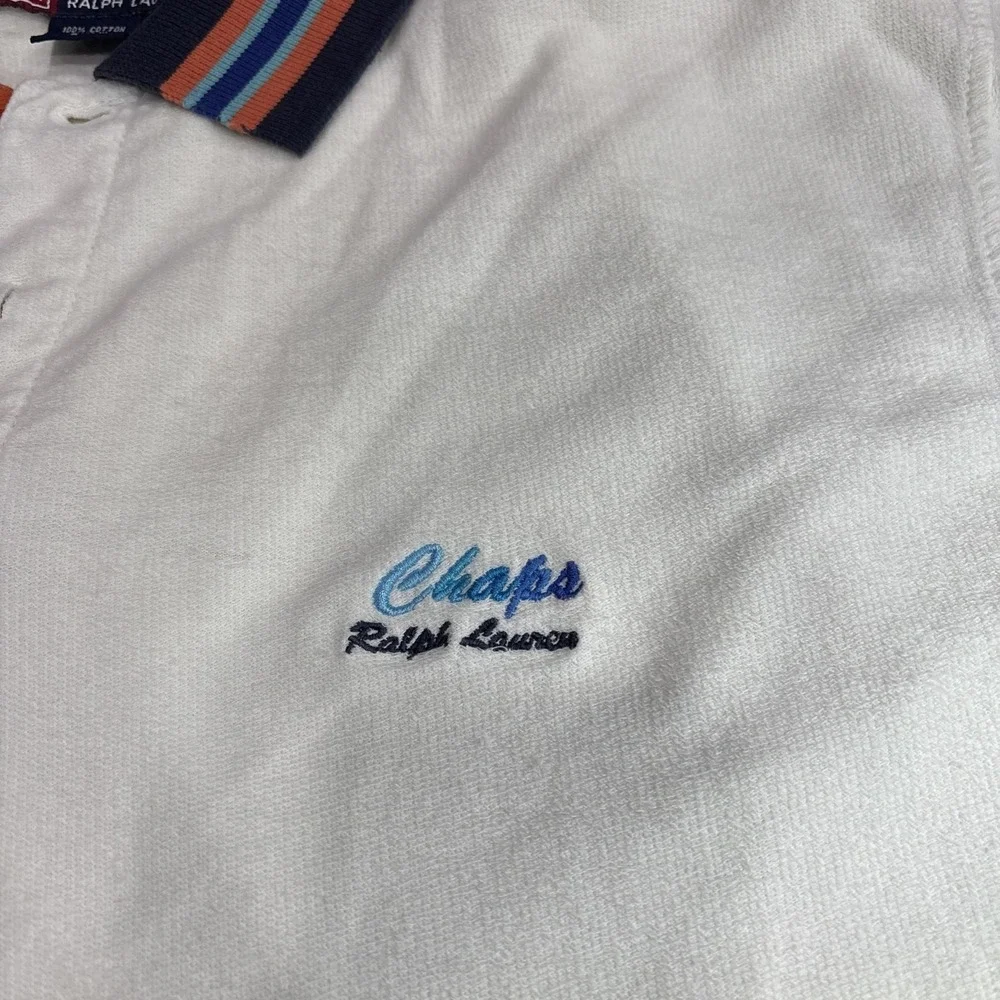 Vintage Chaps Ralph Lauren Polo Shirt Mens Large White Color Block Terry 90s